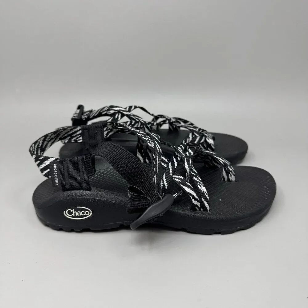 Chaco ZX2 Classic Camo Sandals Strappy Toe Loop White Black Size 7